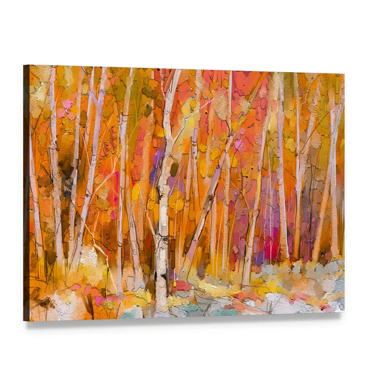 Colorful Aspen Trees Canvas Wall Art, single panel gallery wrapped canvas, angled product view