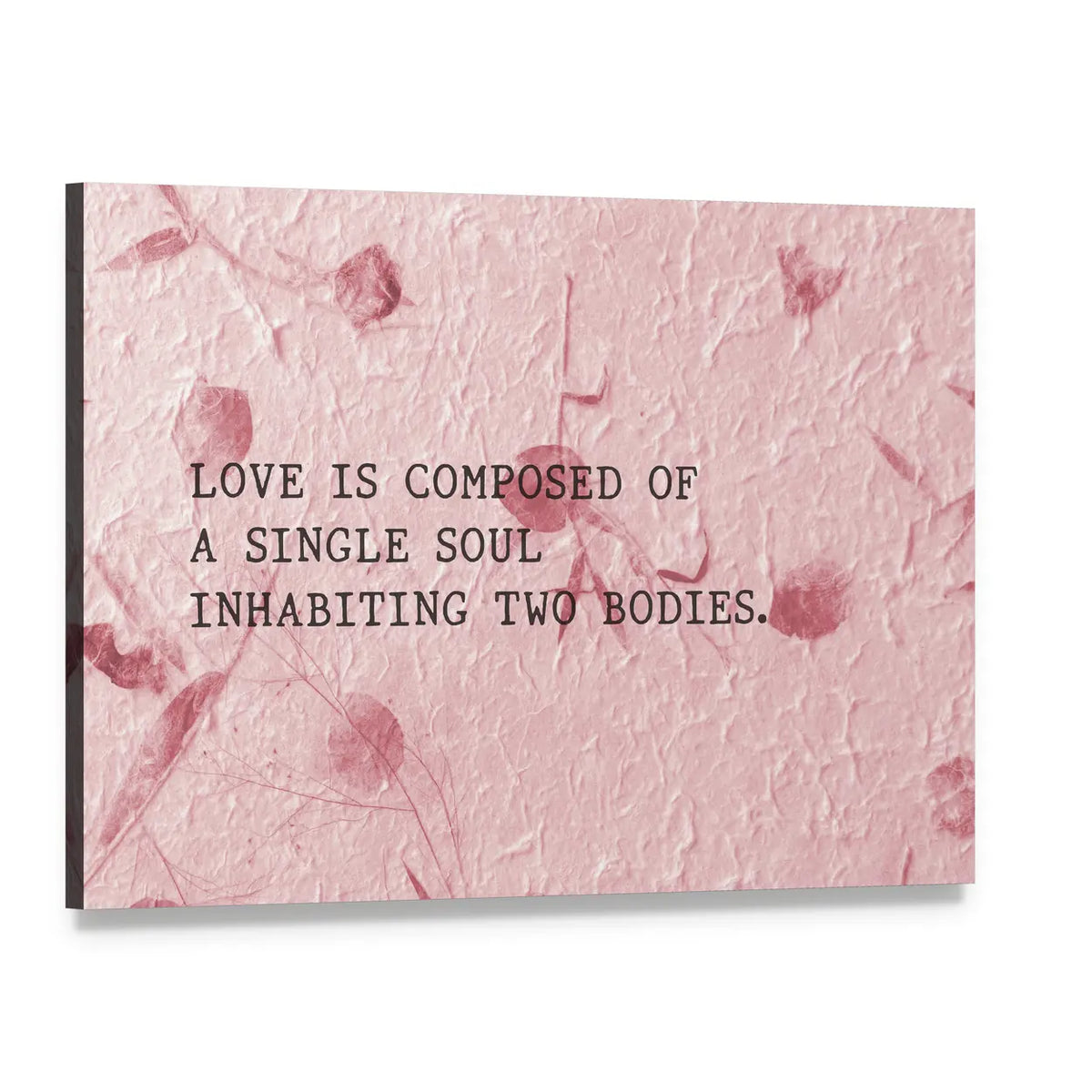 Aristotle Love Quote with Floral Texture Canvas Wall Art, single panel gallery wrapped canvas, angled product view