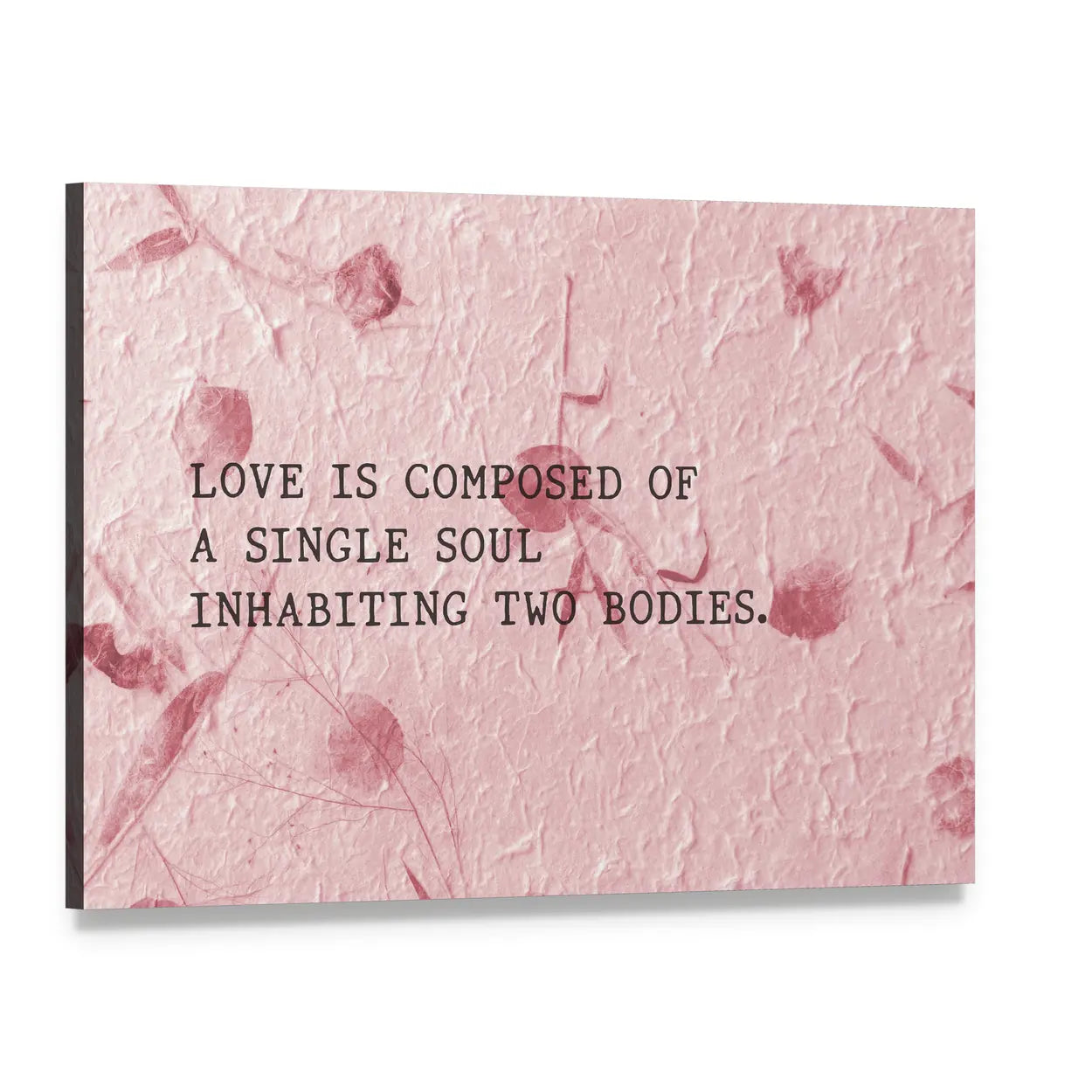 Aristotle Love Quote with Floral Texture Canvas Wall Art, single panel gallery wrapped canvas, angled product view
