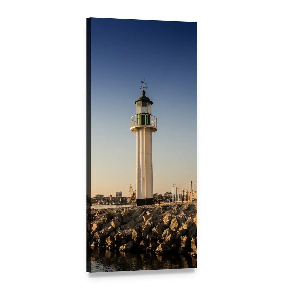 Lighthouse at Port Burgas Vertical Canvas Wall Art, 1 panel 1 Vertical layout gallery wrapped canvas set, angled product view