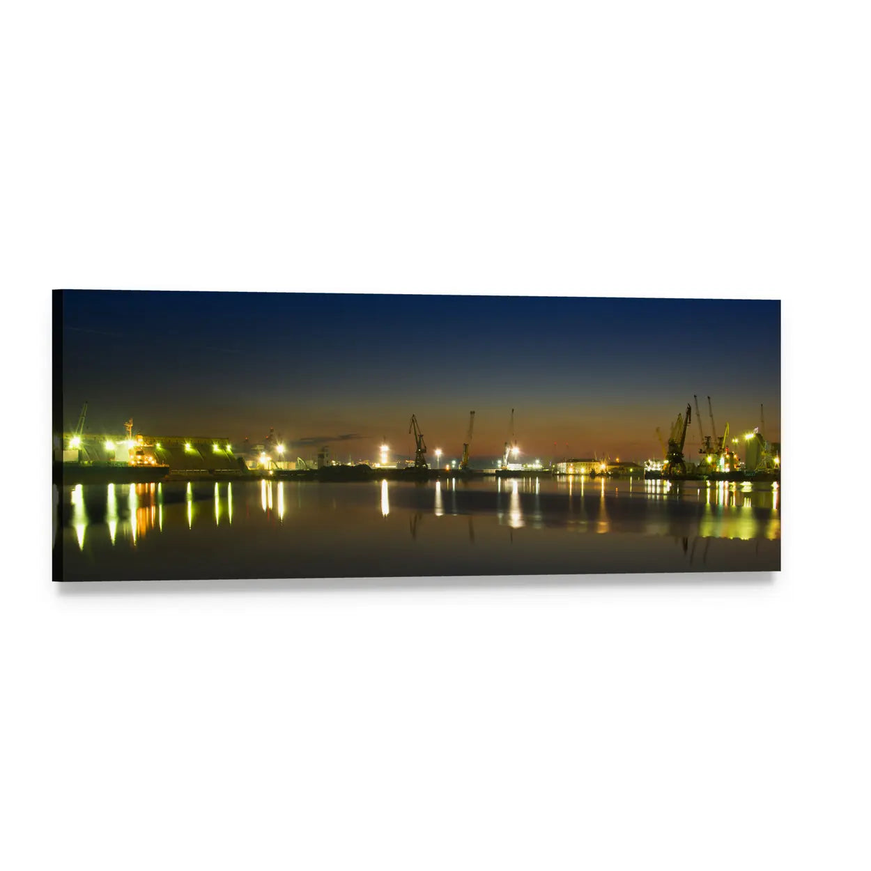 Port Burgas Industrial Harbor at Dusk Panoramic Canvas Wall Art, single panel gallery wrapped canvas, angled product view