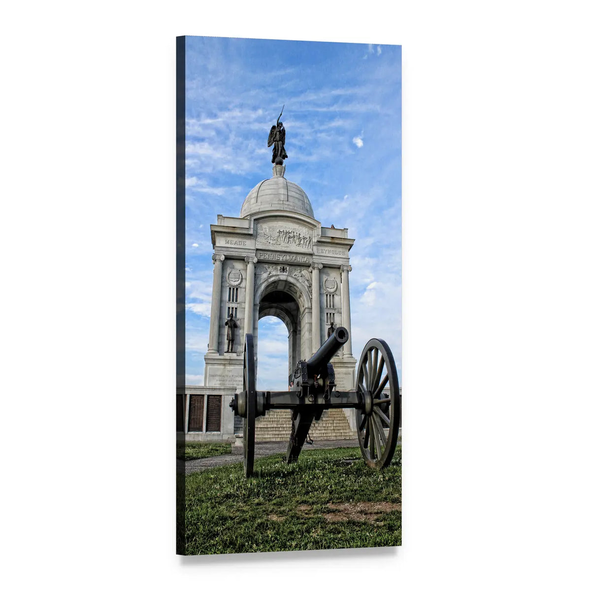 Gettysburg Memorial Statue Vertical Canvas Wall Art, 1 panel 1 Vertical layout gallery wrapped canvas set, angled product view