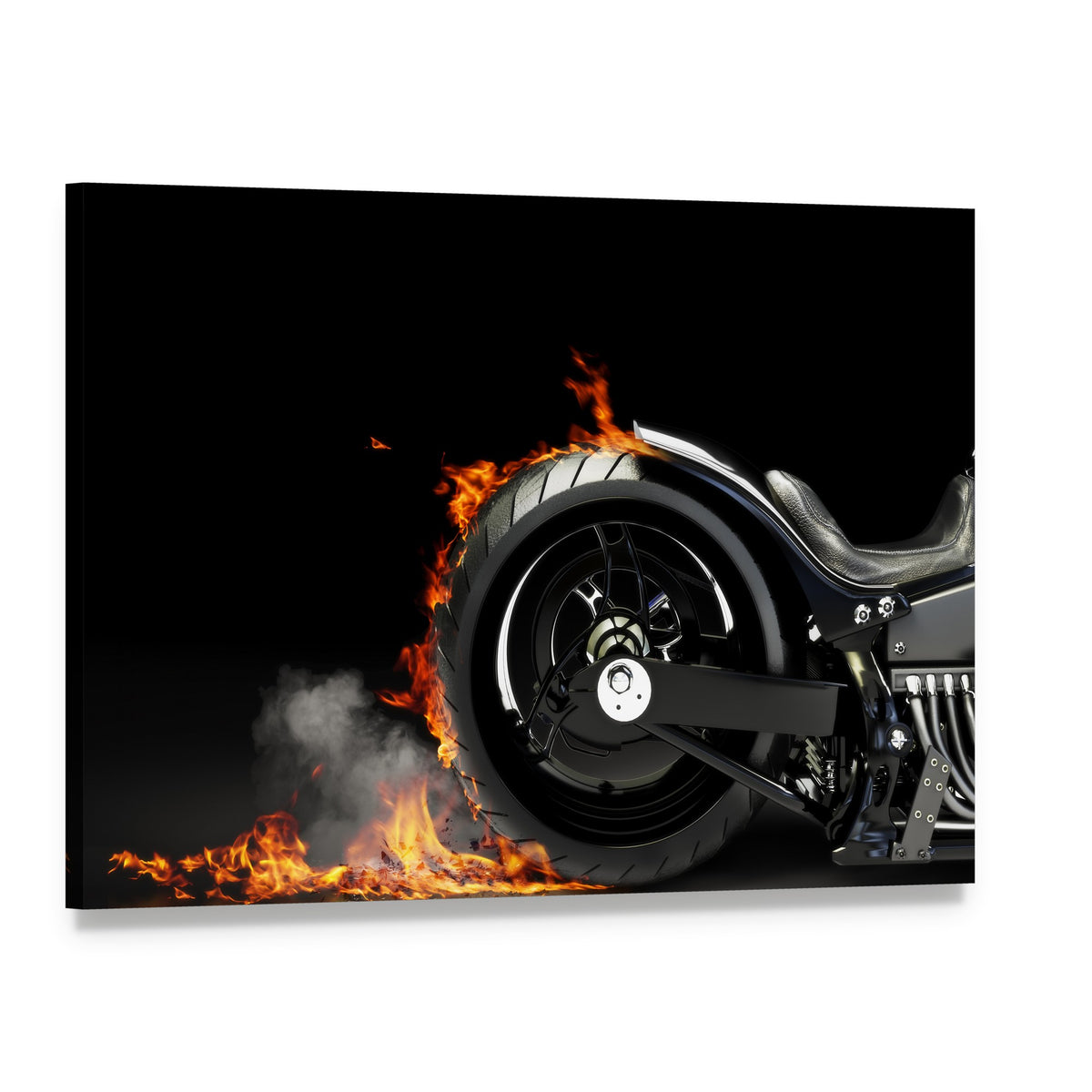 Motorcycle Burnout Canvas Wall Art, single panel gallery wrapped canvas, angled product view