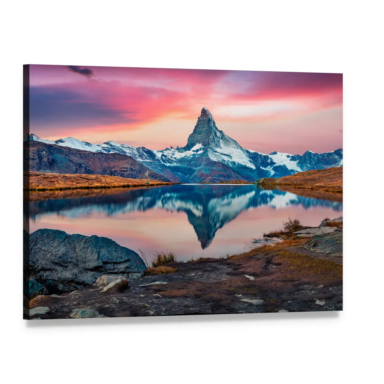 Stellisee Lake With Matterhorn Peak Canvas Wall Art, single panel gallery wrapped canvas, angled product view