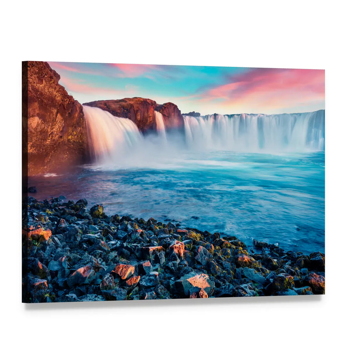 Skjalfandafljot River And Godafoss Waterfall In Iceland Canvas Wall Art, single panel gallery wrapped canvas, angled product view