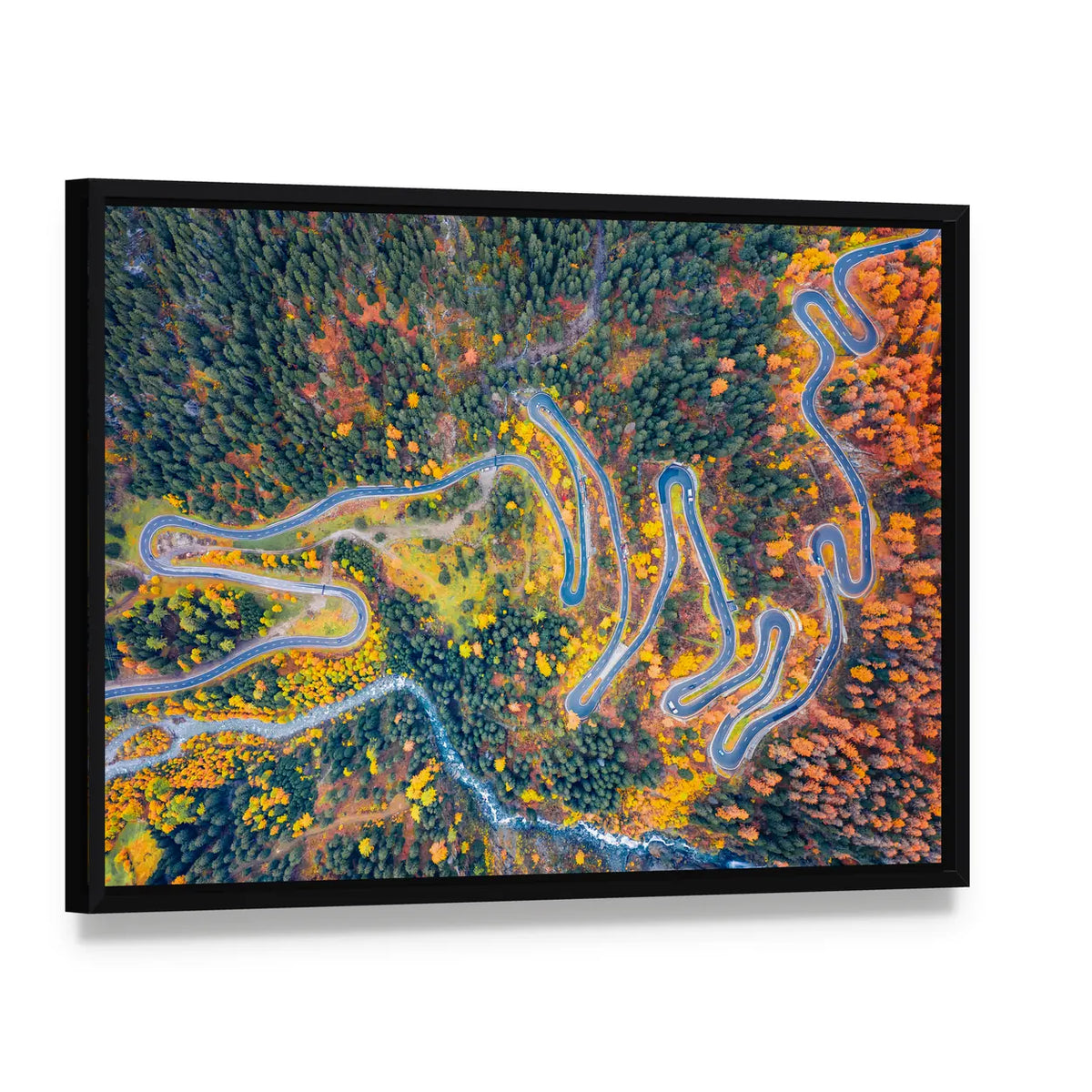Aerial View Of Maloya Pass In Switzerland Canvas Wall Art, framed canvas in a black floater frame, angled product view