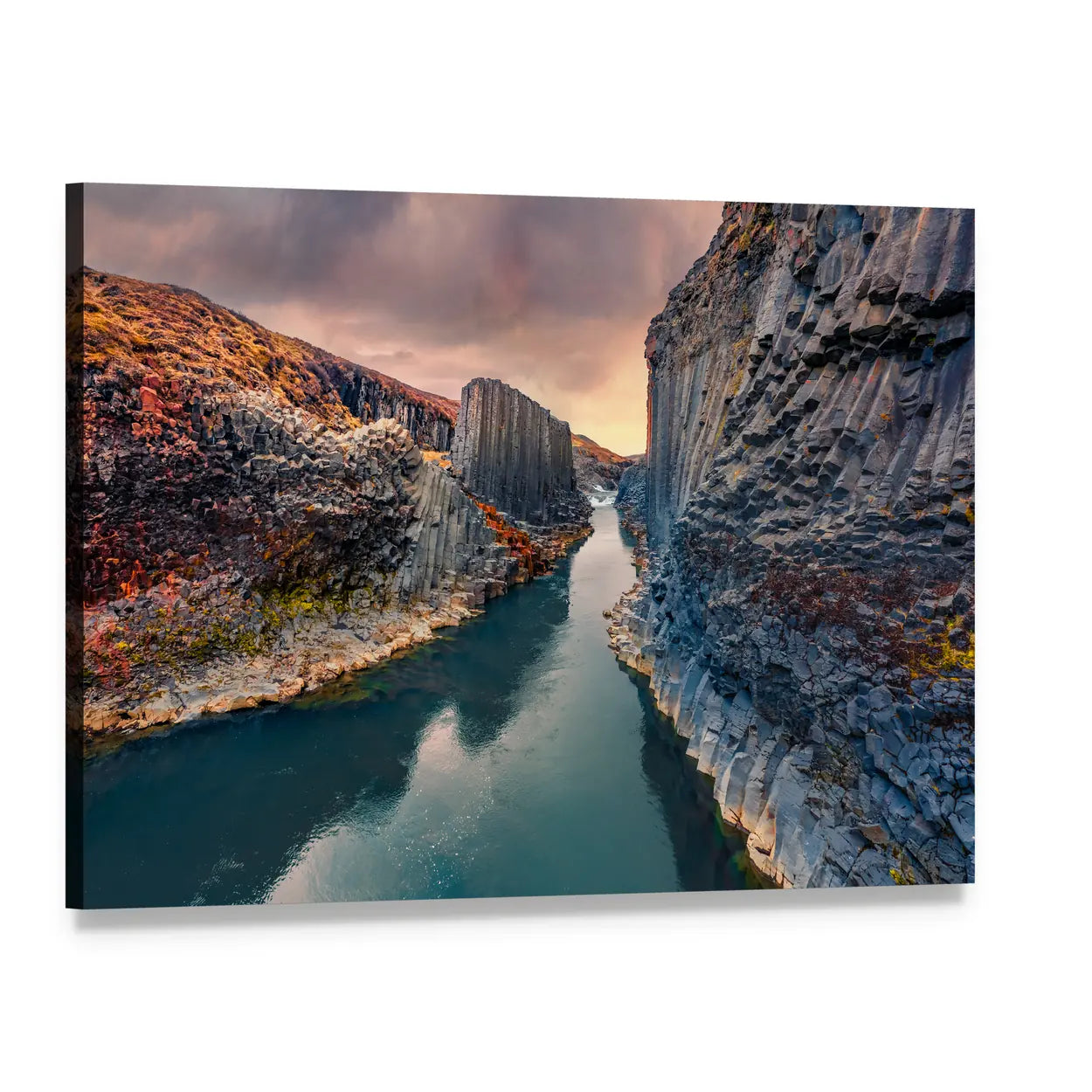 Studlagil Canyon In Iceland Canvas Wall Art, single panel gallery wrapped canvas, angled product view