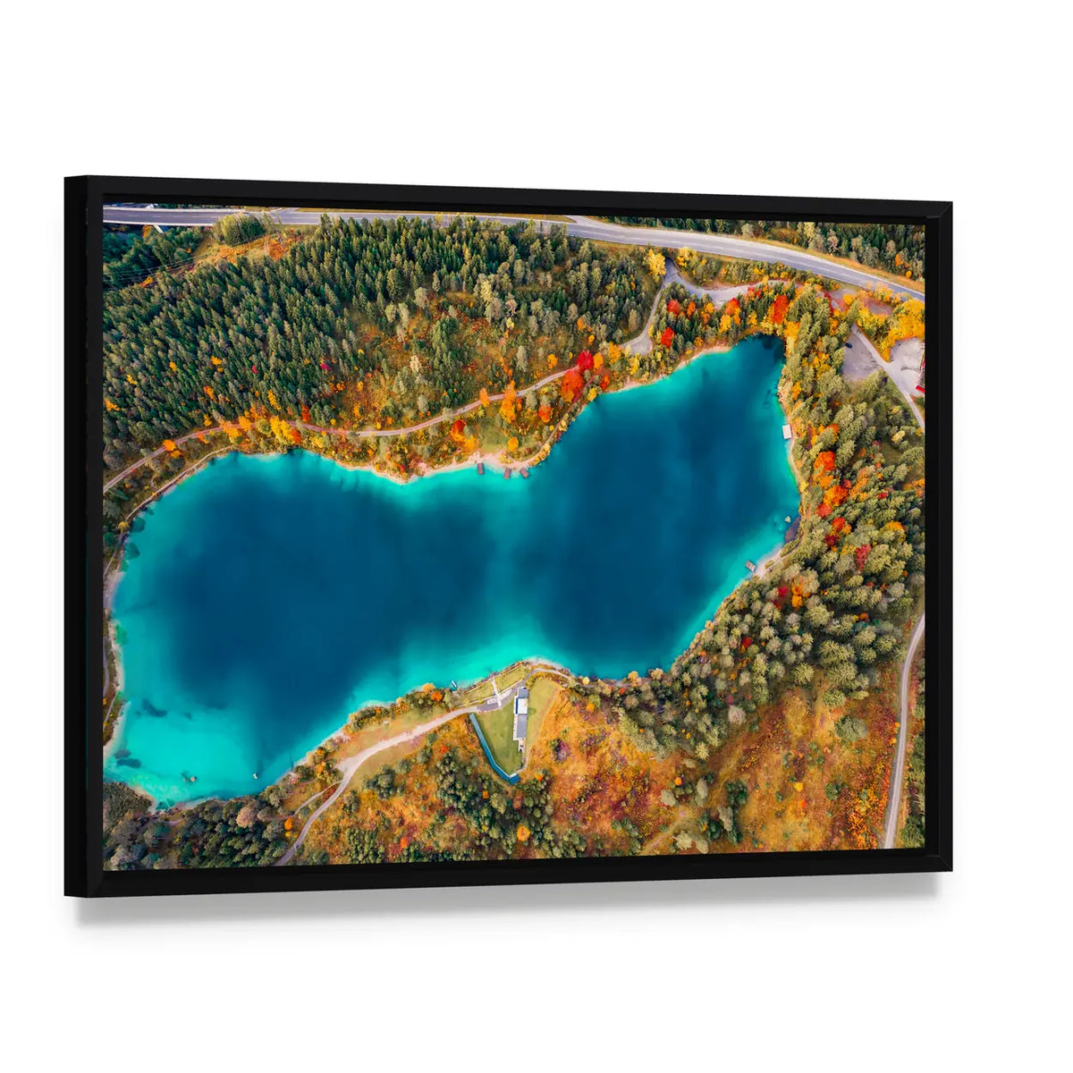 Urisee Lake In Austria Canvas Wall Art, framed canvas in a black floater frame, angled product view