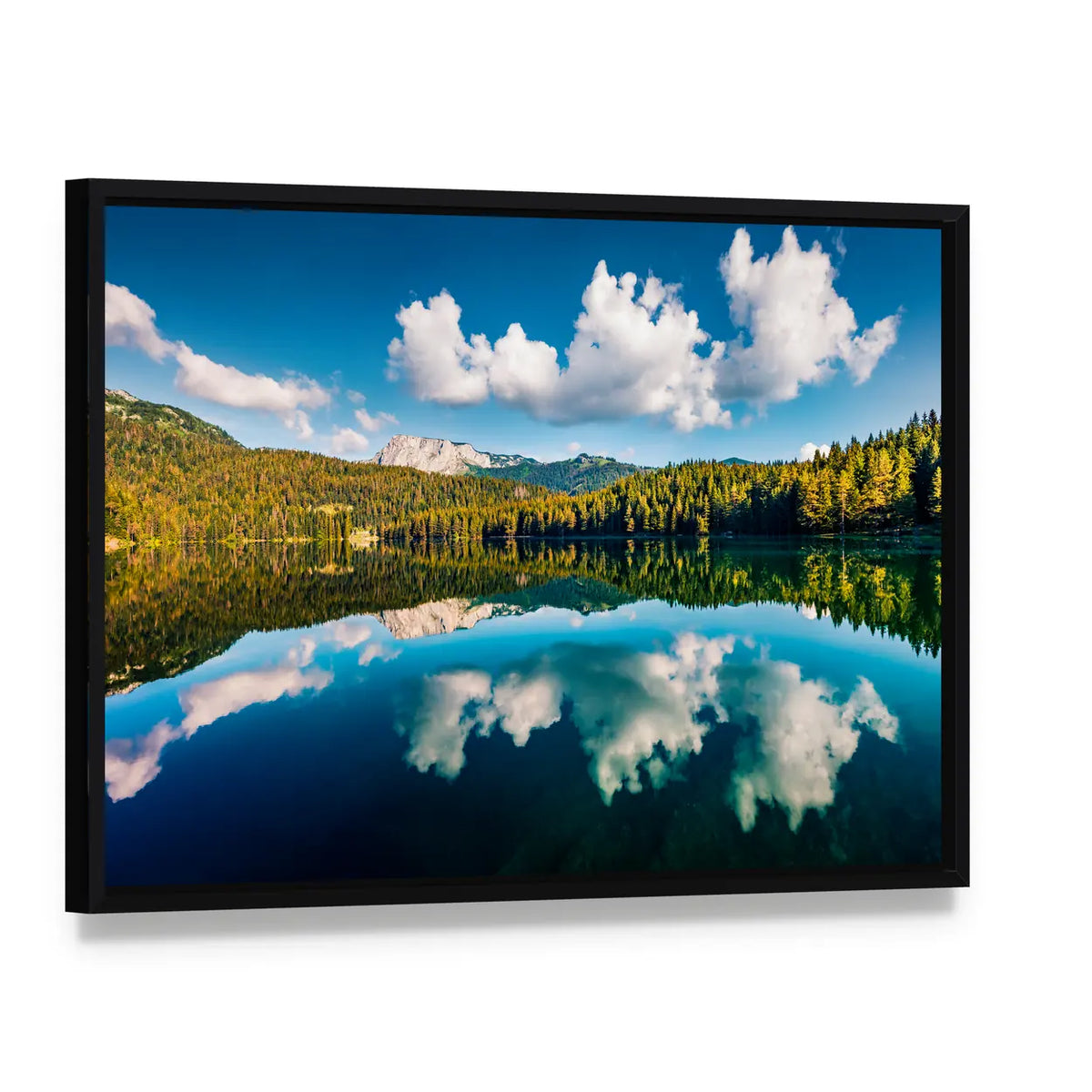Black Lake Crno Jezero In Montenegro Canvas Wall Art, framed canvas in a black floater frame, angled product view
