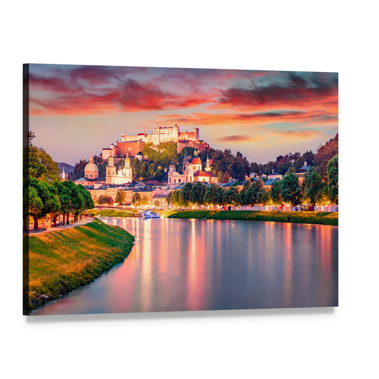 Old Town Of Salzburg In Austria Canvas Wall Art, single panel gallery wrapped canvas, angled product view