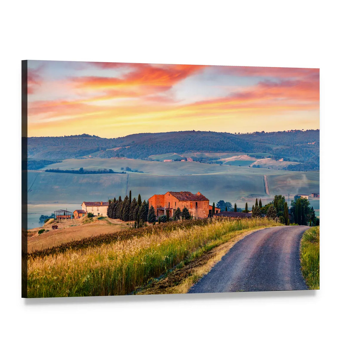 Tuscanian Country Road Canvas Wall Art, single panel gallery wrapped canvas, angled product view