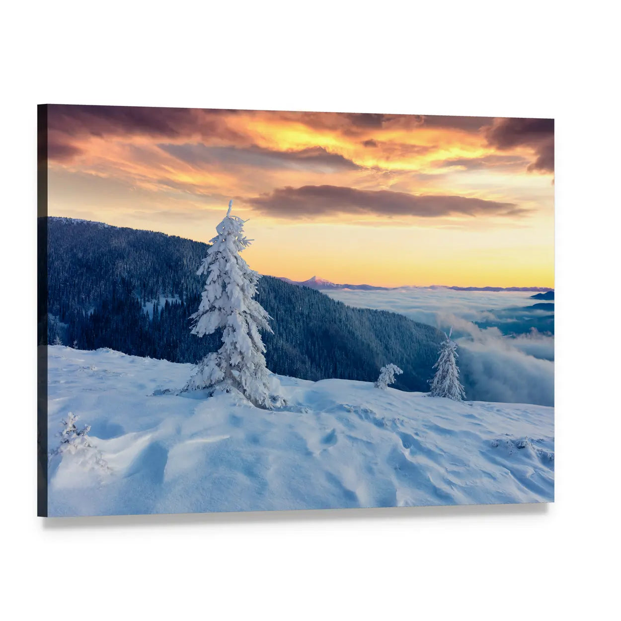 Majestic Snowy Carpathians In Ukraine Canvas Wall Art, single panel gallery wrapped canvas, angled product view