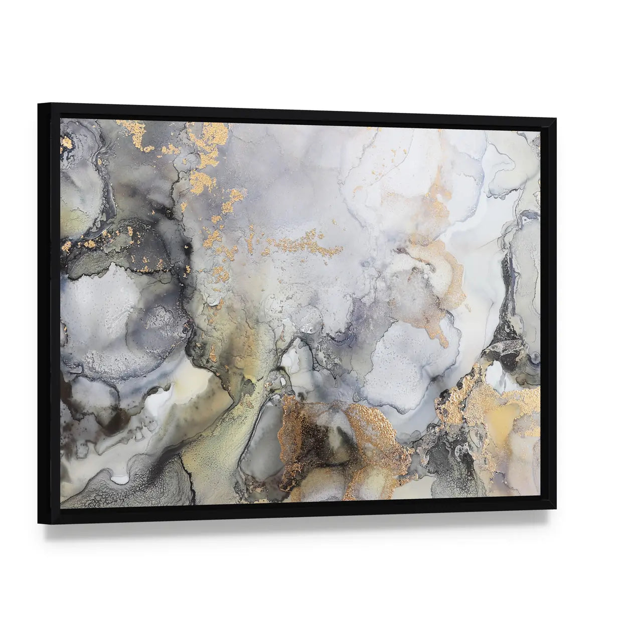 Alcohol Fluid Artwork Canvas Wall Art, framed canvas in a black floater frame, angled product view