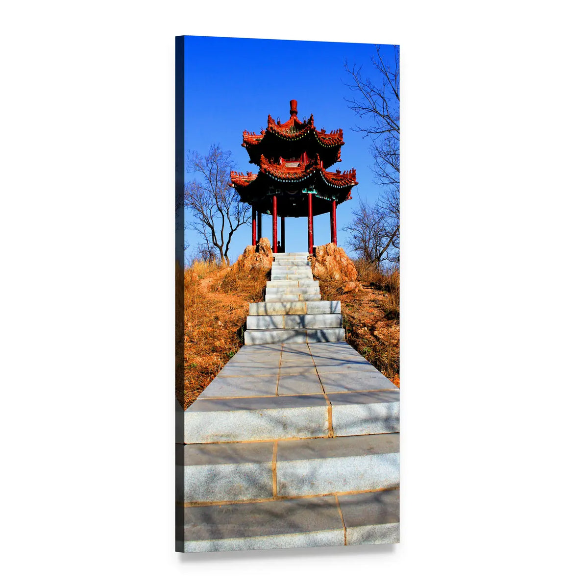 Chinese Pagoda with Stone Pathway Vertical Canvas Wall Art, 1 panel 1 Vertical layout gallery wrapped canvas set, angled product view