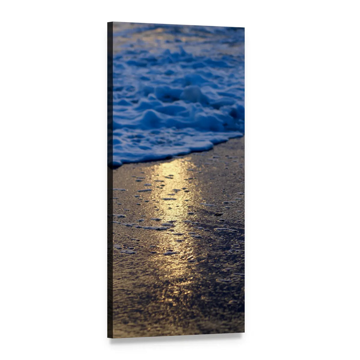 Sunlit Beach Wave with Golden Reflection Vertical Canvas Wall Art, 1 panel 1 Vertical layout gallery wrapped canvas set, angled product view