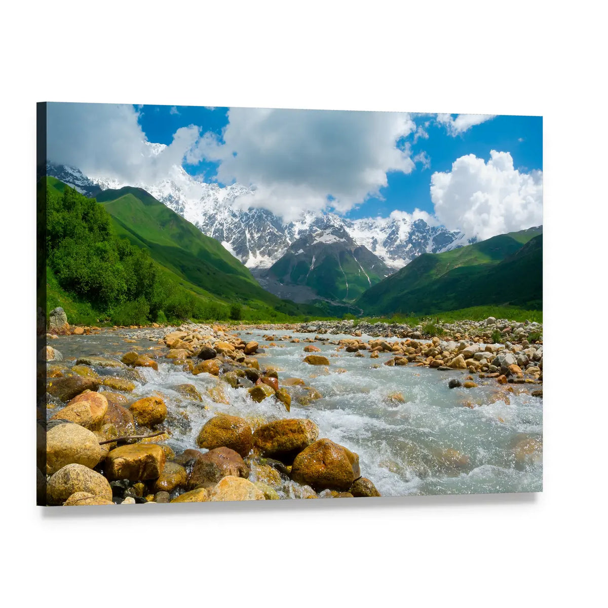 Enguri River Landscape in Georgia Canvas Wall Art, single panel gallery wrapped canvas, angled product view