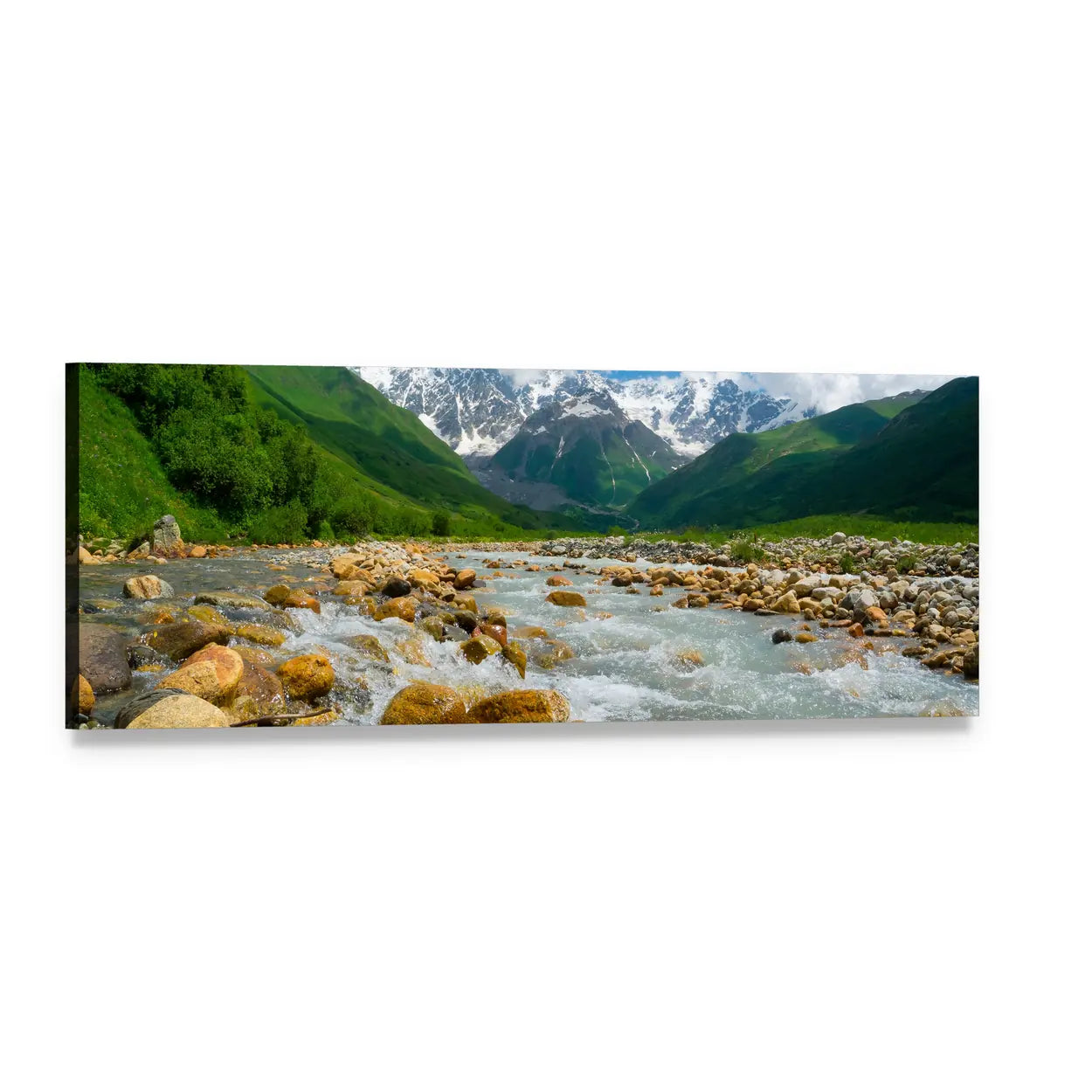 Enguri River, Georgia Panoramic Canvas Wall Art, single panel gallery wrapped canvas, angled product view