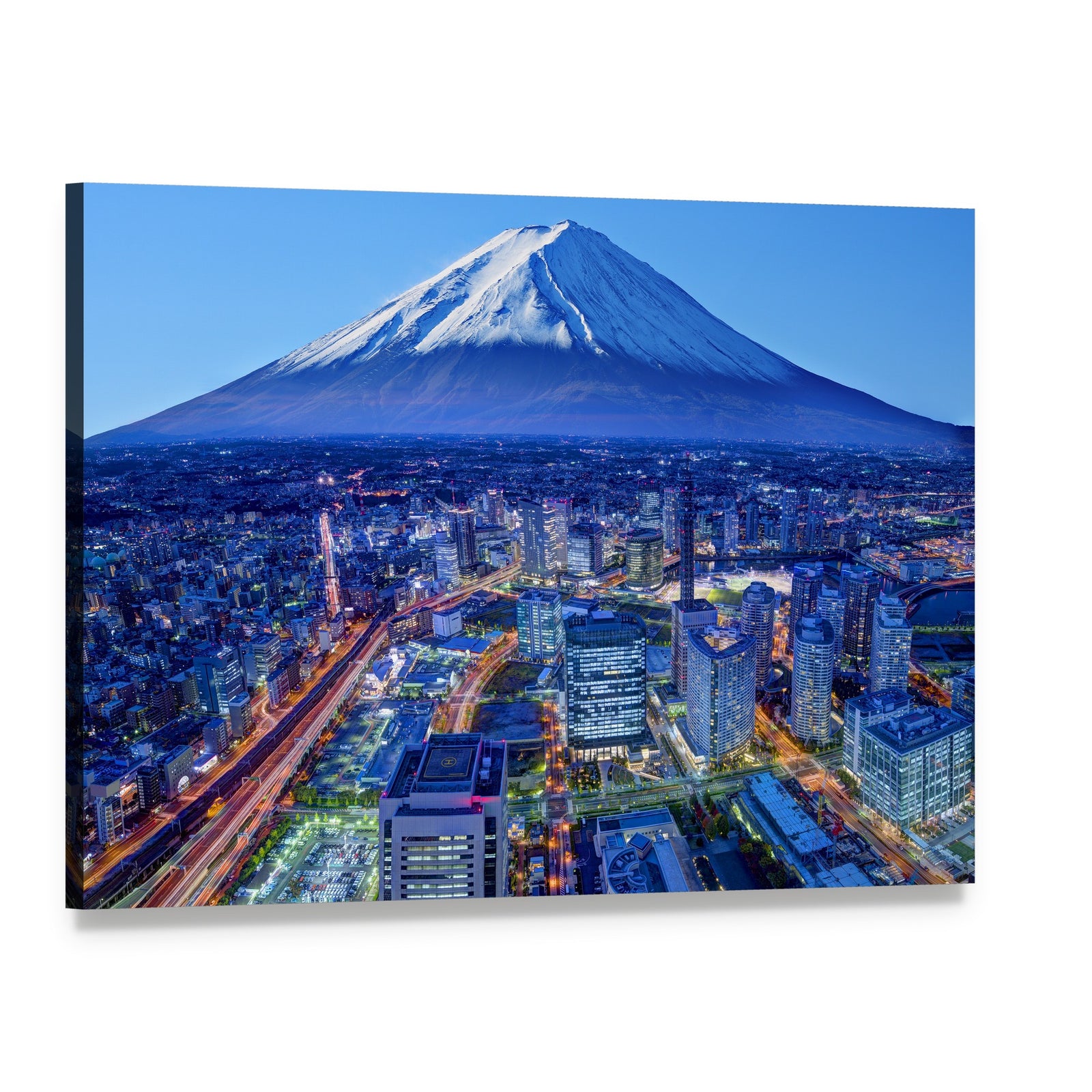 Mt Fuji and Yokohama Night Skyline Canvas Wall Art, single panel gallery wrapped canvas, angled product view