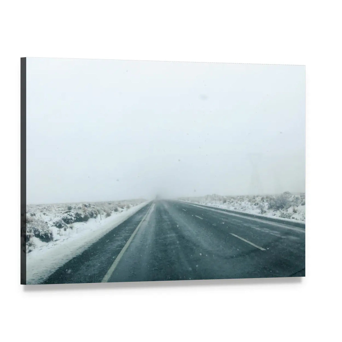 Mountain Road in Winter Storm Canvas Wall Art, single panel gallery wrapped canvas, angled product view