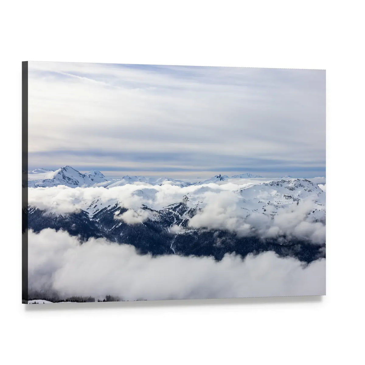 Canadian Mountains In Winter Canvas Wall Art, single panel gallery wrapped canvas, angled product view