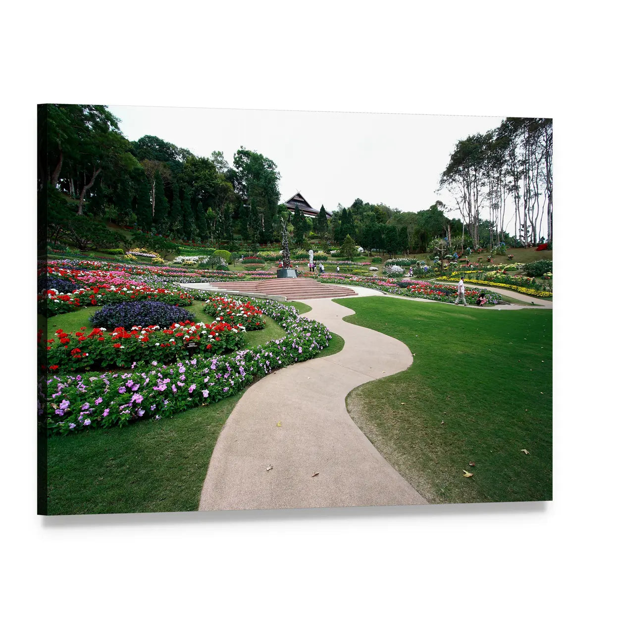 Mae Fah Luang Garden Path with Flowers Canvas Wall Art, single panel gallery wrapped canvas, angled product view