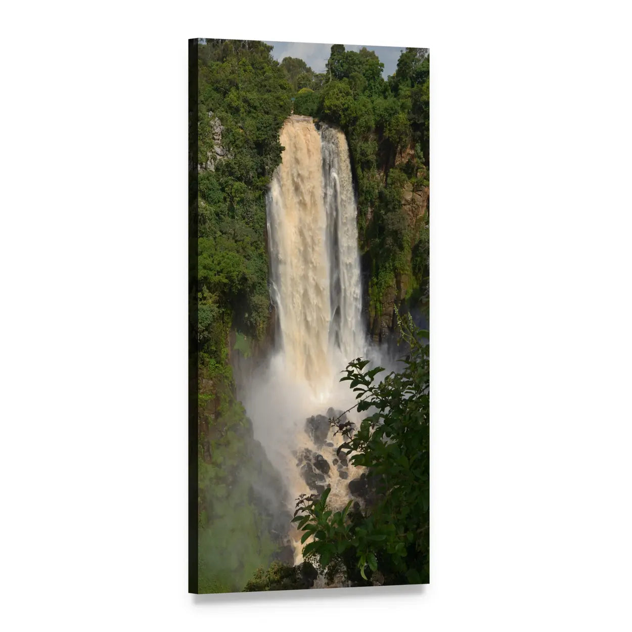 Scenic Kenya Waterfall Vertical Canvas Wall Art, 1 panel 1 Vertical layout gallery wrapped canvas set, angled product view