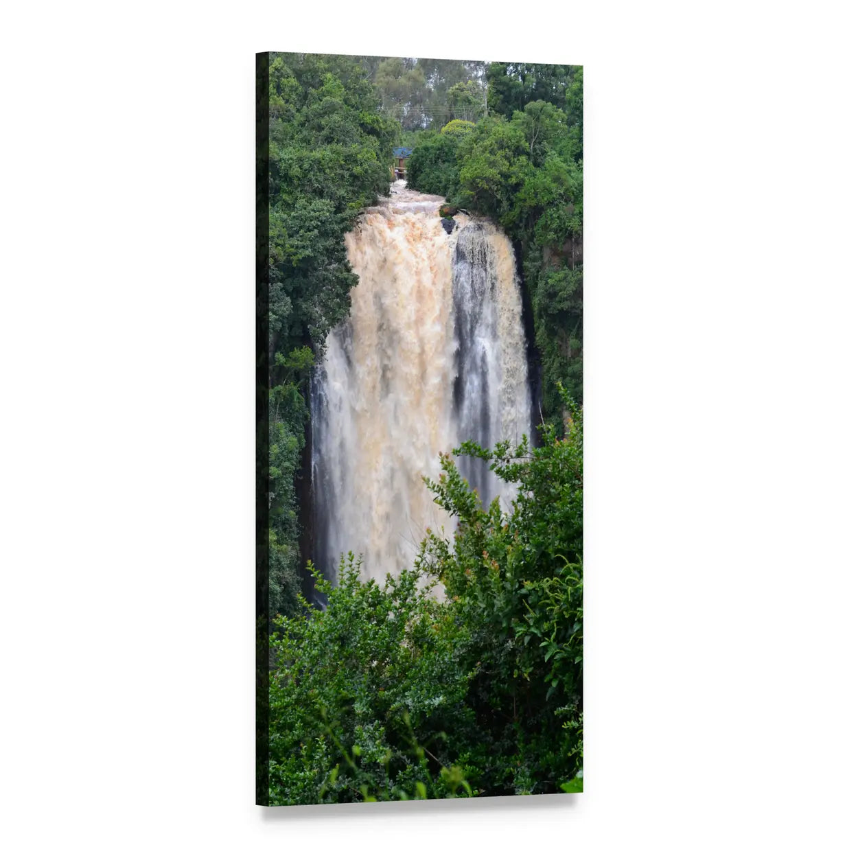 Muddy Waterfall in Kenyan Forest Vertical Canvas Wall Art, 1 panel 1 Vertical layout gallery wrapped canvas set, angled product view