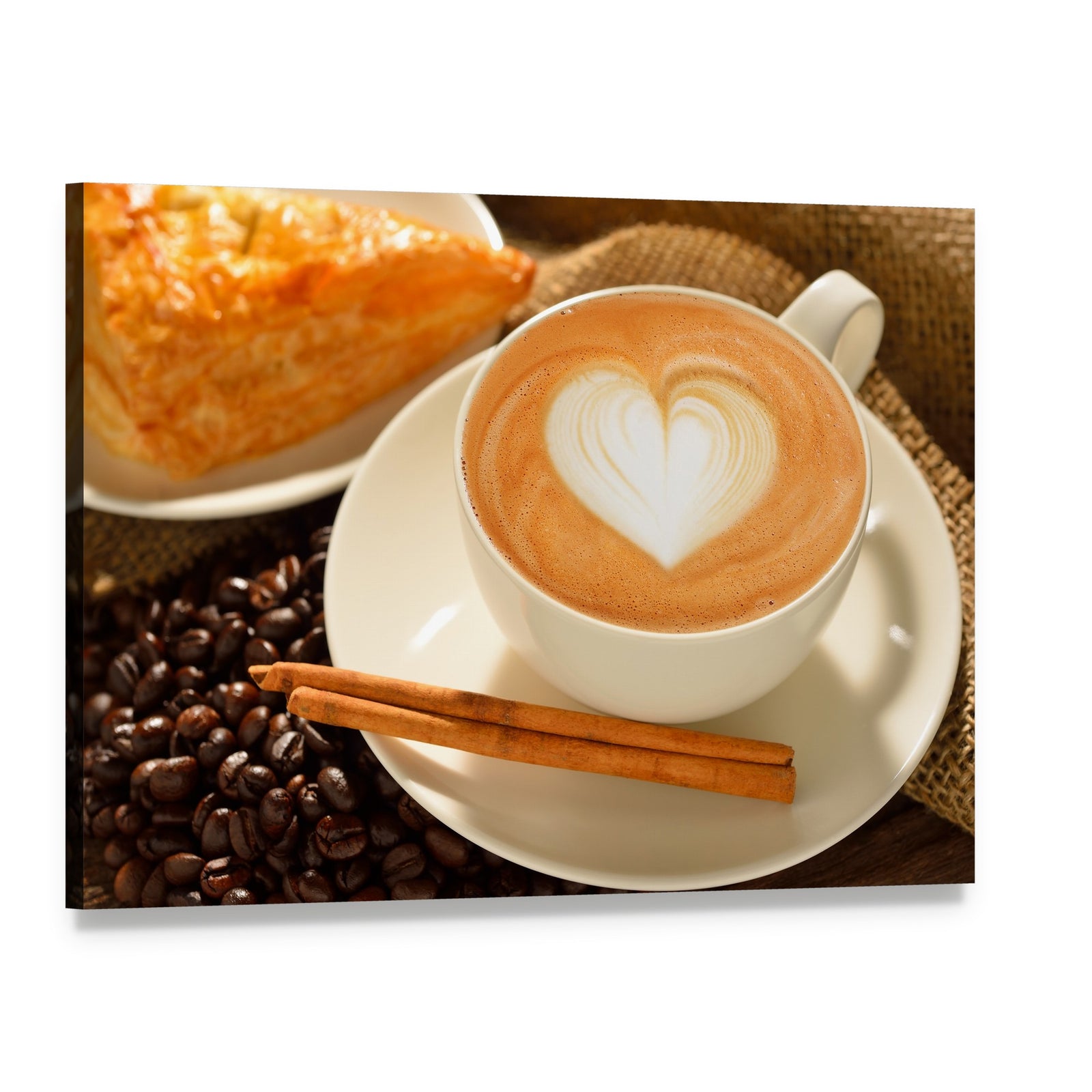 Cup of Cafe Latte Canvas Wall Art, single panel gallery wrapped canvas, angled product view