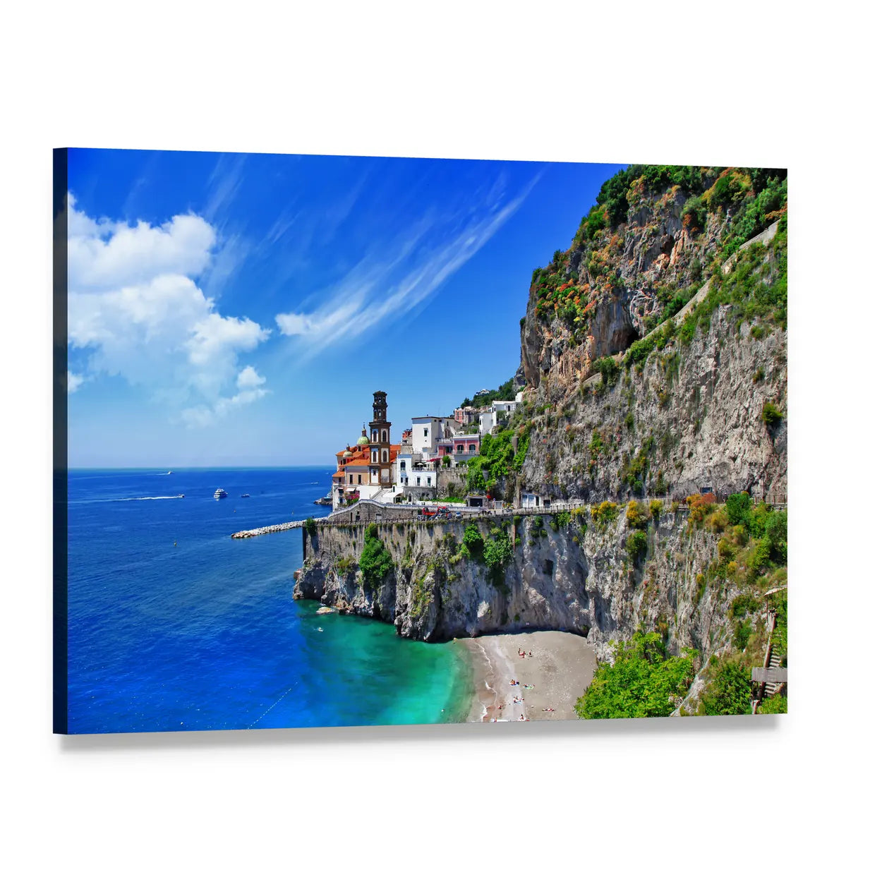 Atrani Village on the Amalfi Coast Canvas Wall Art, single panel gallery wrapped canvas, angled product view