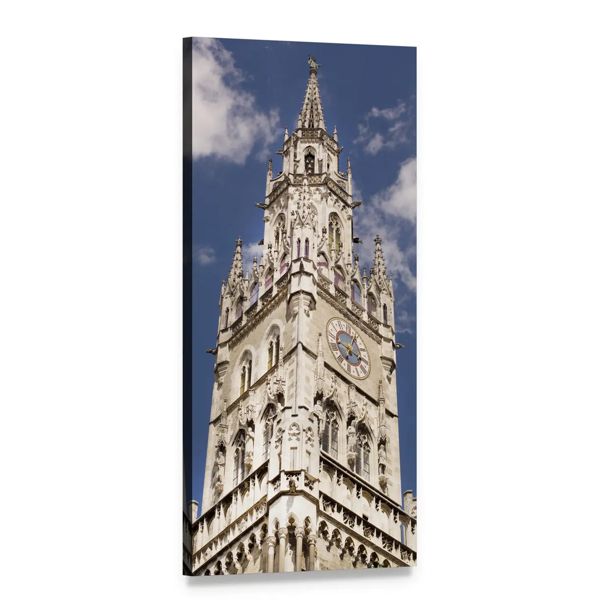 Munich Clock Tower Vertical Canvas Wall Art, 1 panel 1 Vertical layout gallery wrapped canvas set, angled product view