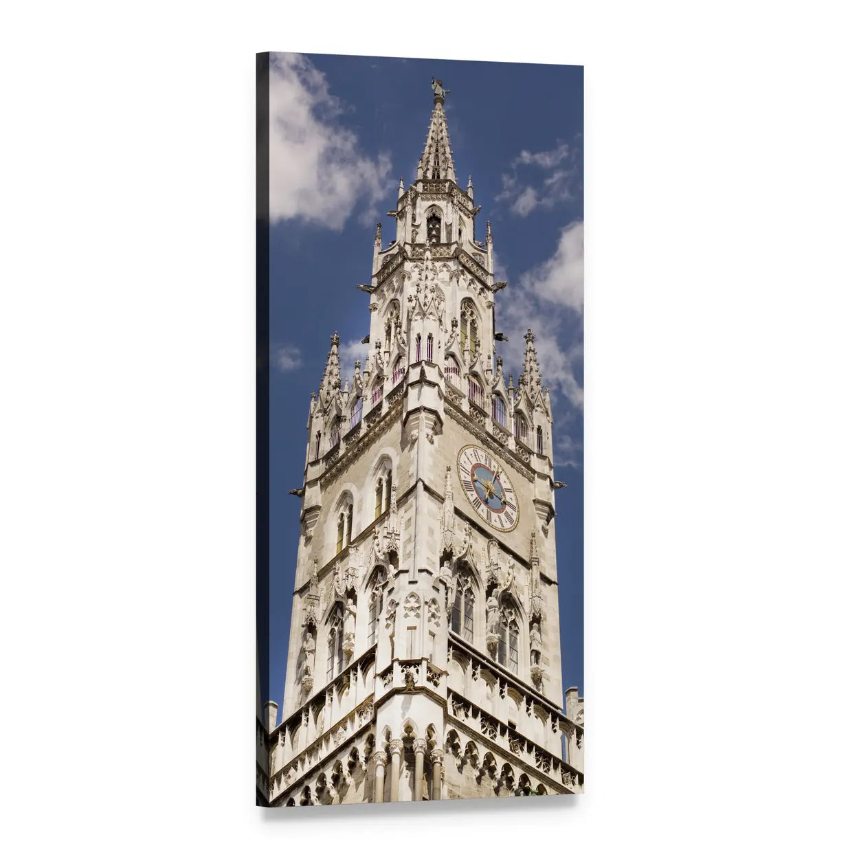 Munich Clock Tower Vertical Canvas Wall Art, 1 panel 1 Vertical layout gallery wrapped canvas set, angled product view
