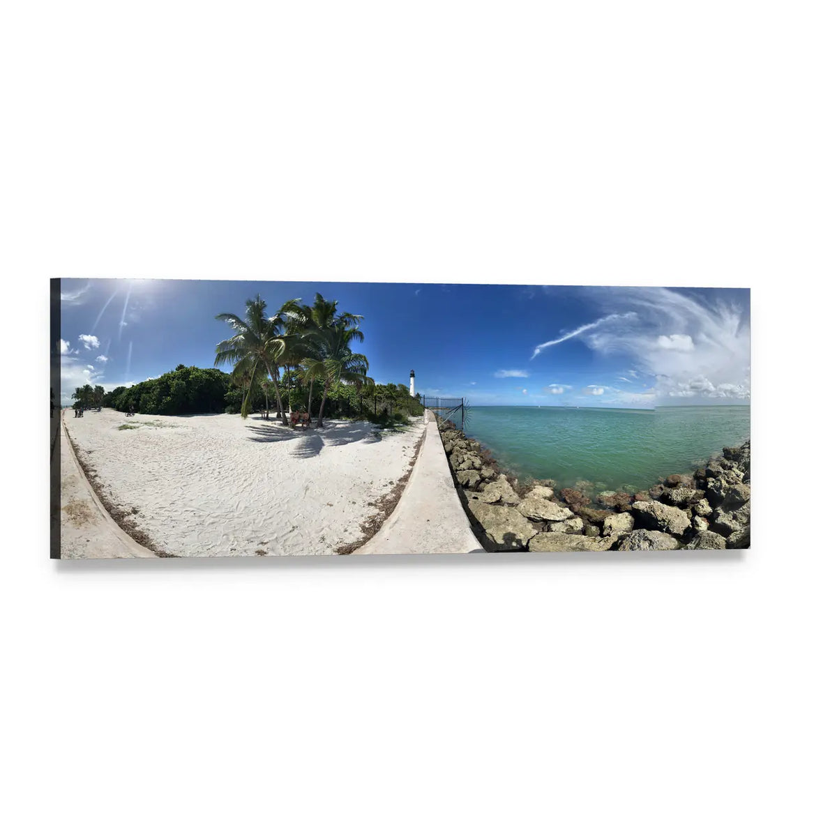Key Biscayne Beach, Florida Seascape Panoramic Canvas Wall Art, single panel gallery wrapped canvas, angled product view