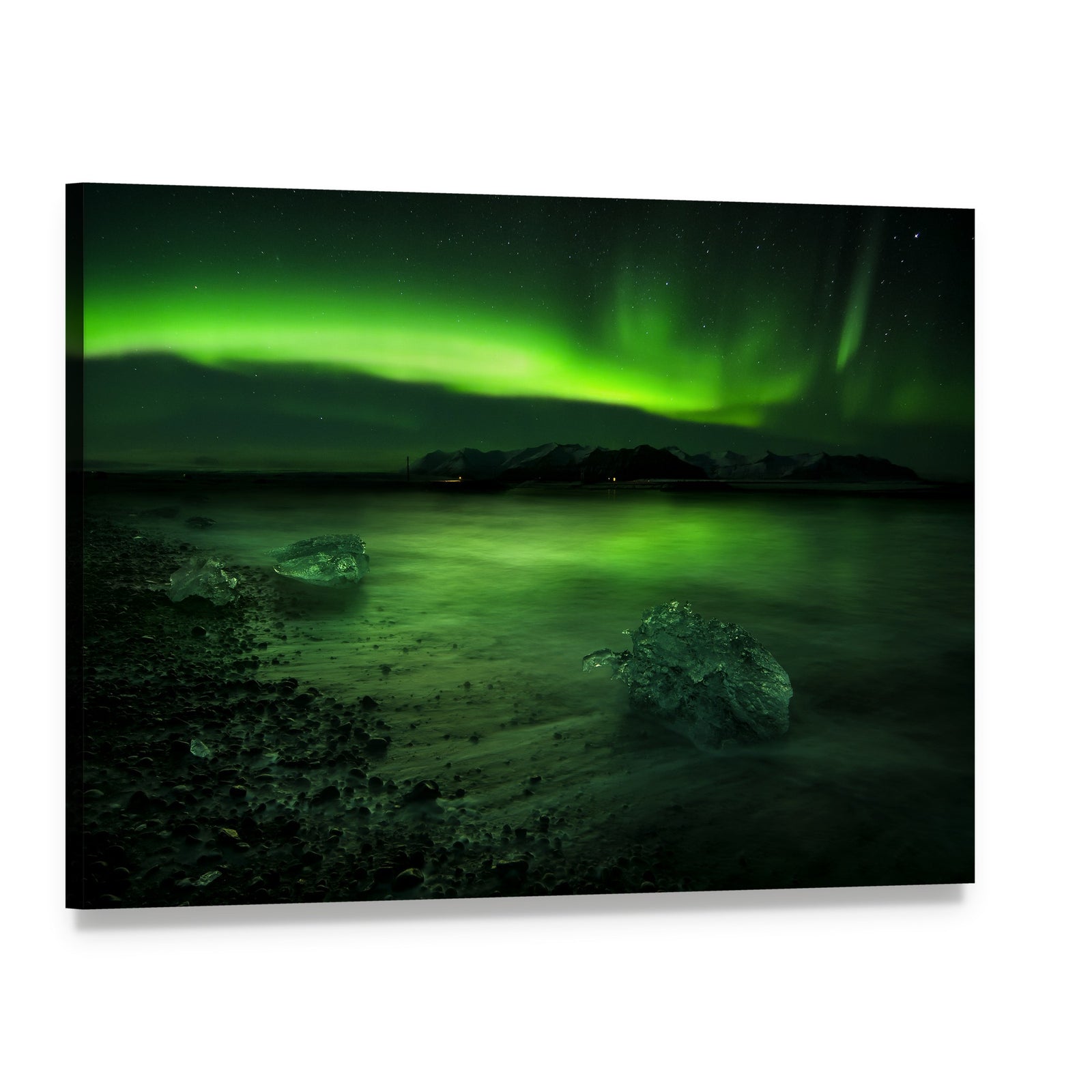 Aurora Northern Lights Canvas Wall Art, single panel gallery wrapped canvas, angled product view