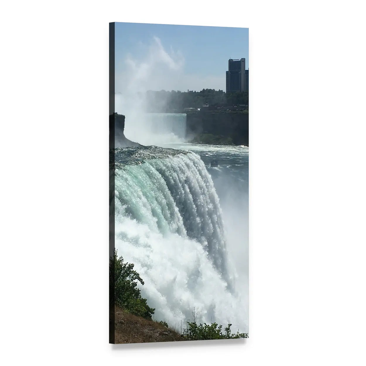 Niagara Falls with City Skyline Vertical Canvas Wall Art, 1 panel 1 Vertical layout gallery wrapped canvas set, angled product view