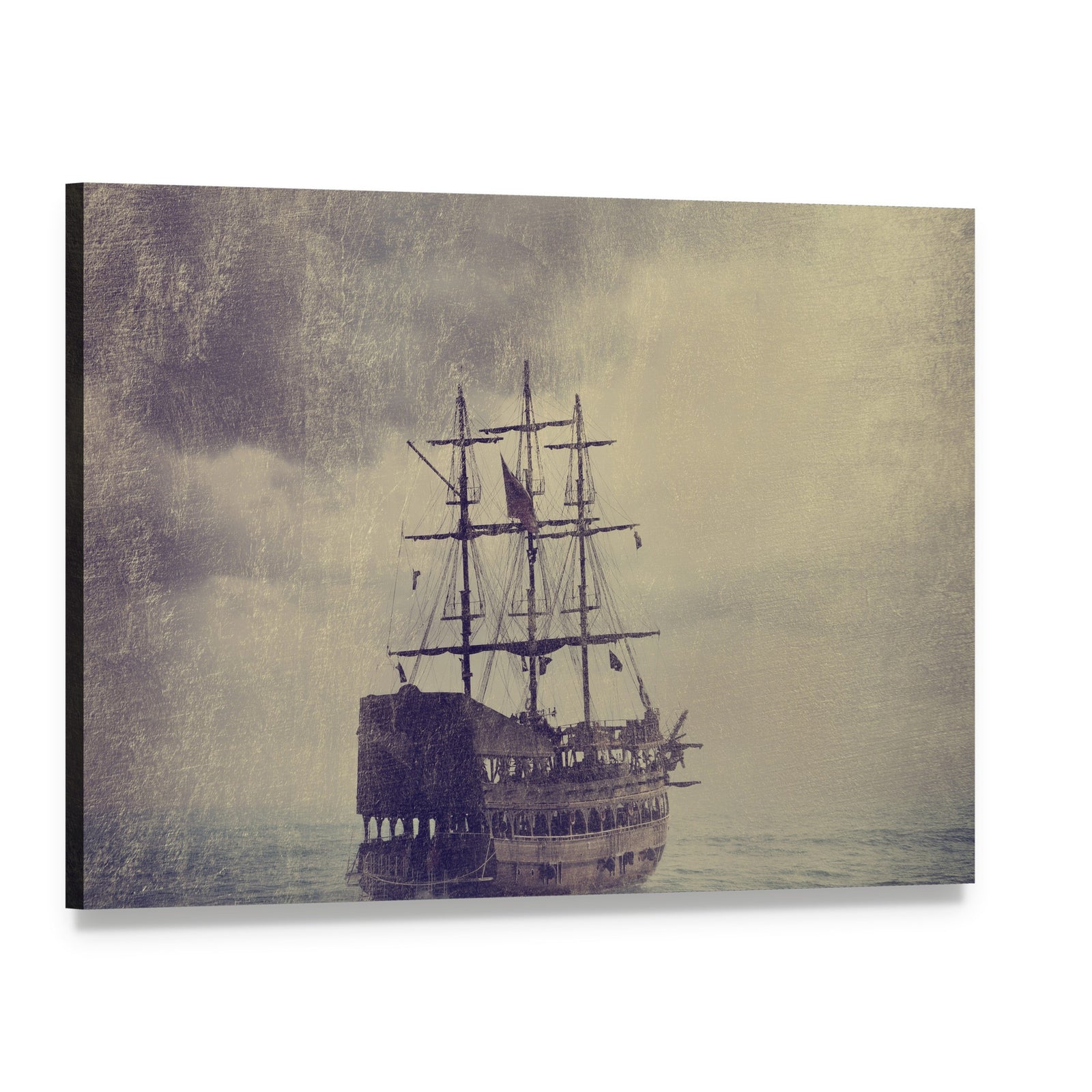 Old Pirate Ship at Sea Canvas Wall Art, single panel gallery wrapped canvas, angled product view