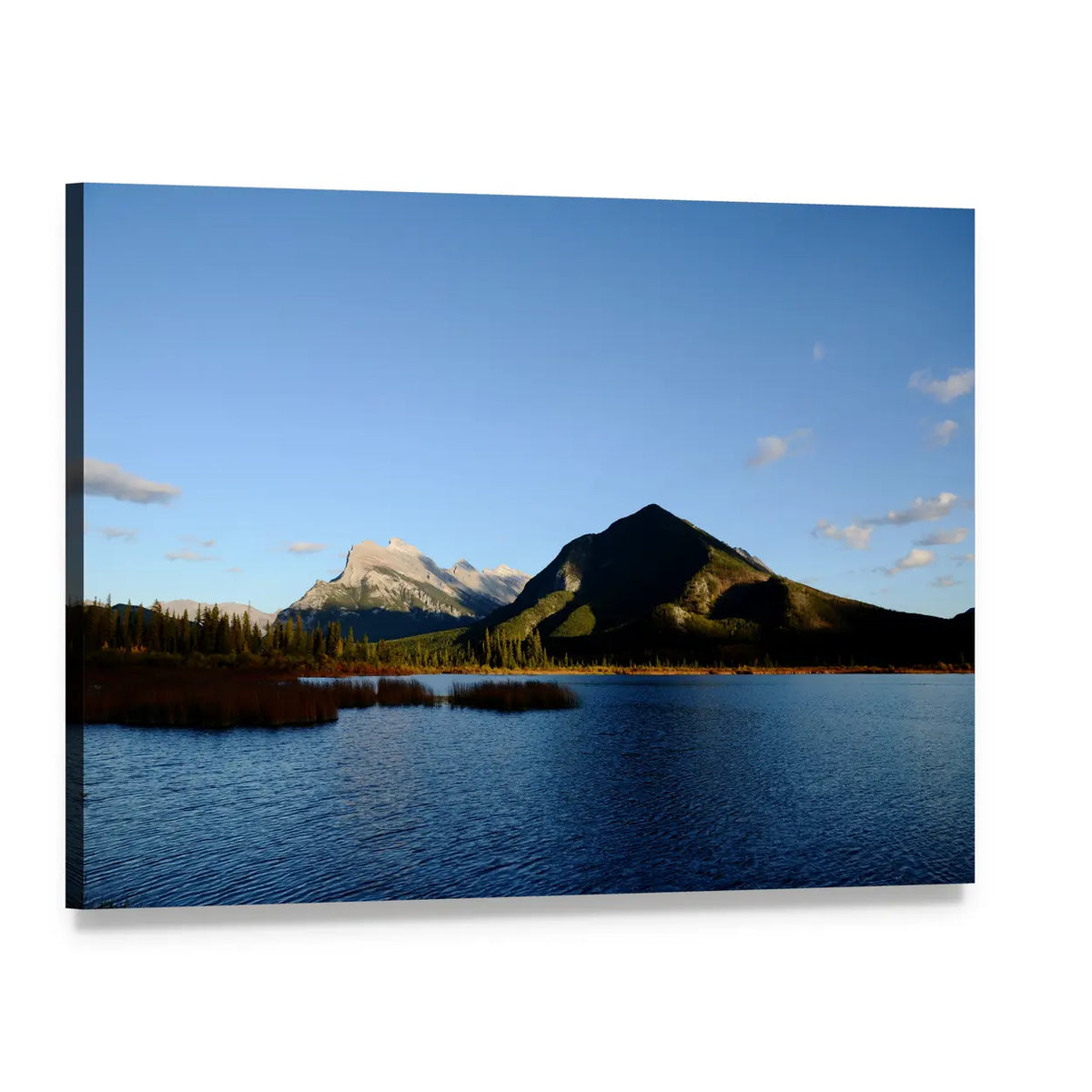 Mount Rundle and Vermilion Lake Canvas Wall Art, single panel gallery wrapped canvas, angled product view