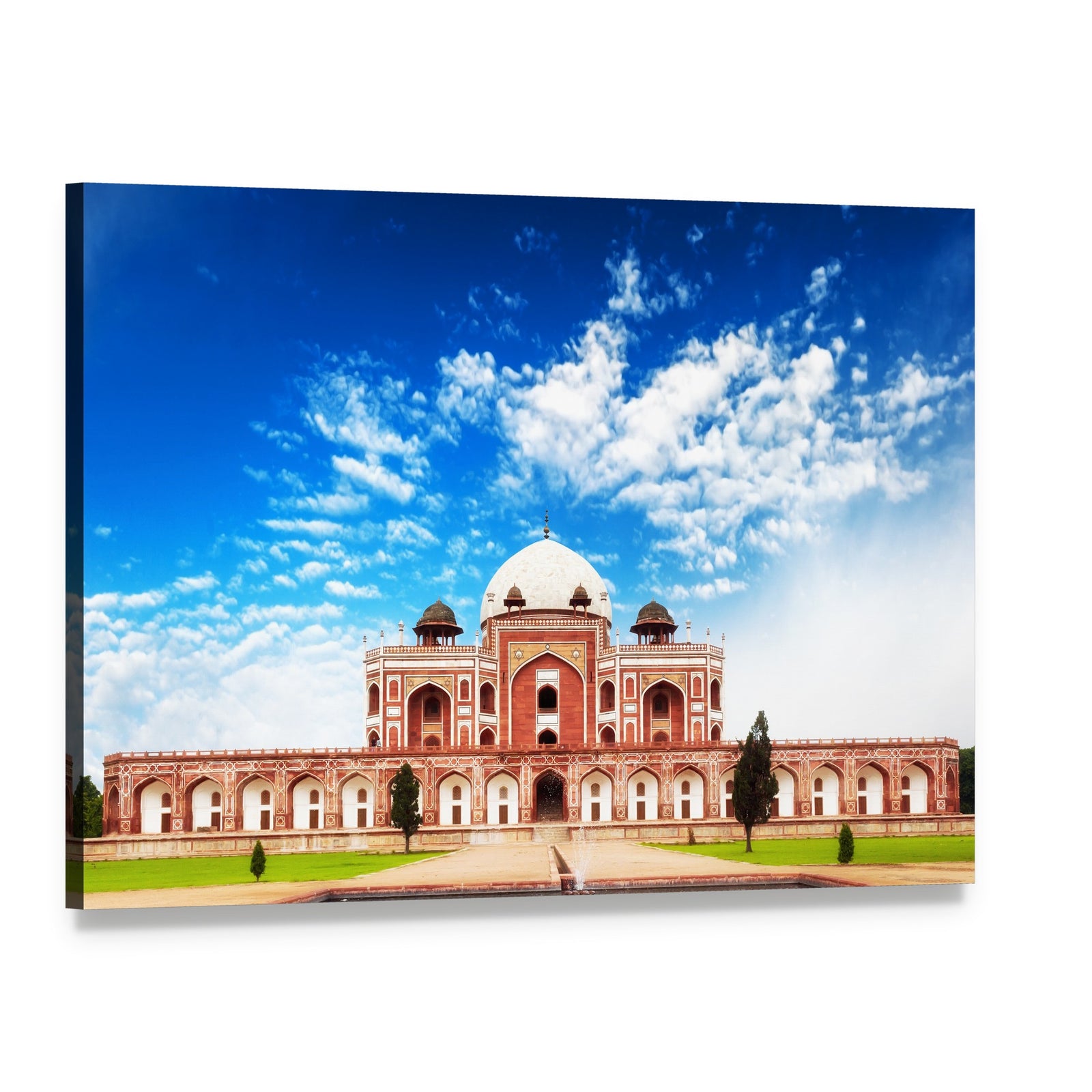 Humayun's Tomb with Reflecting Pool Canvas Wall Art, single panel gallery wrapped canvas, angled product view