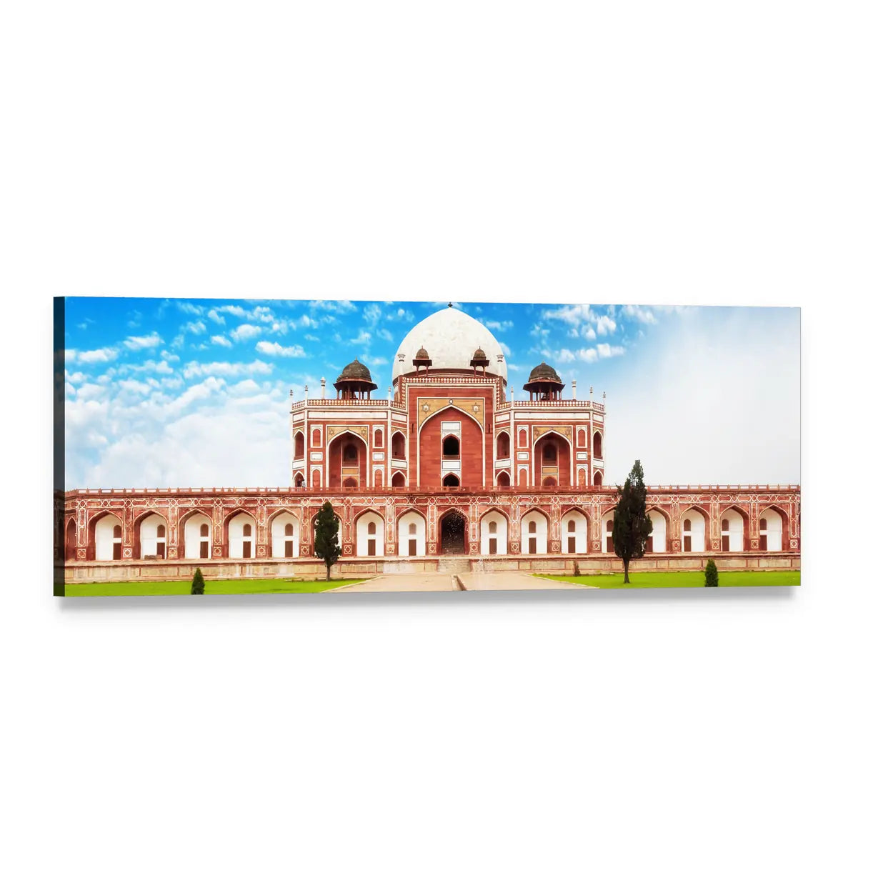Humayun's Tomb, Delhi Panoramic Canvas Wall Art, single panel gallery wrapped canvas, angled product view