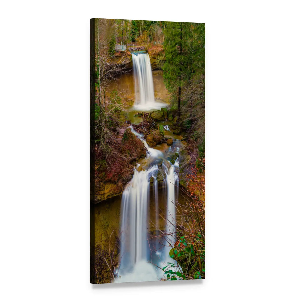 Steep Slope Double Waterfall Vertical Canvas Wall Art, 1 panel 1 Vertical layout gallery wrapped canvas set, angled product view