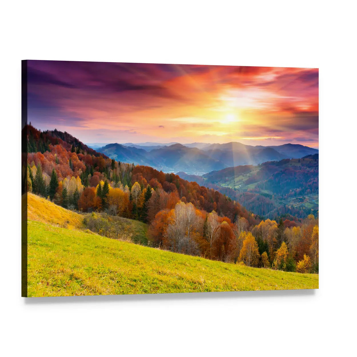 Colorful Mountain at Sunset Canvas Wall Art, single panel gallery wrapped canvas, angled product view