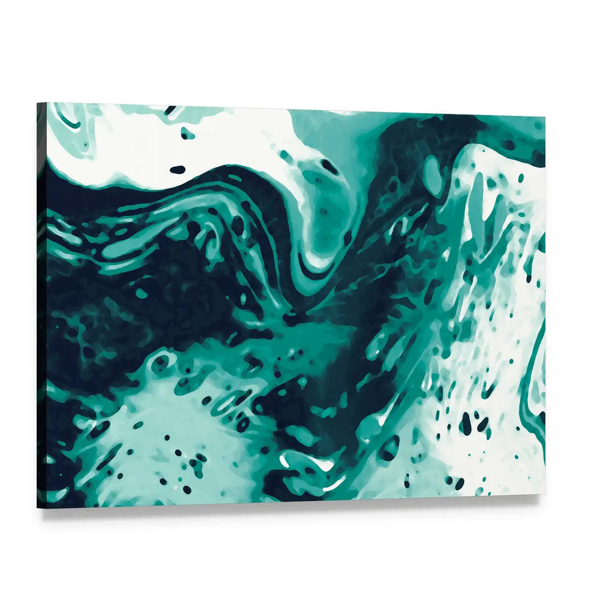 Turquoise Fluid Marbling Canvas Wall Art, single panel gallery wrapped canvas, angled product view