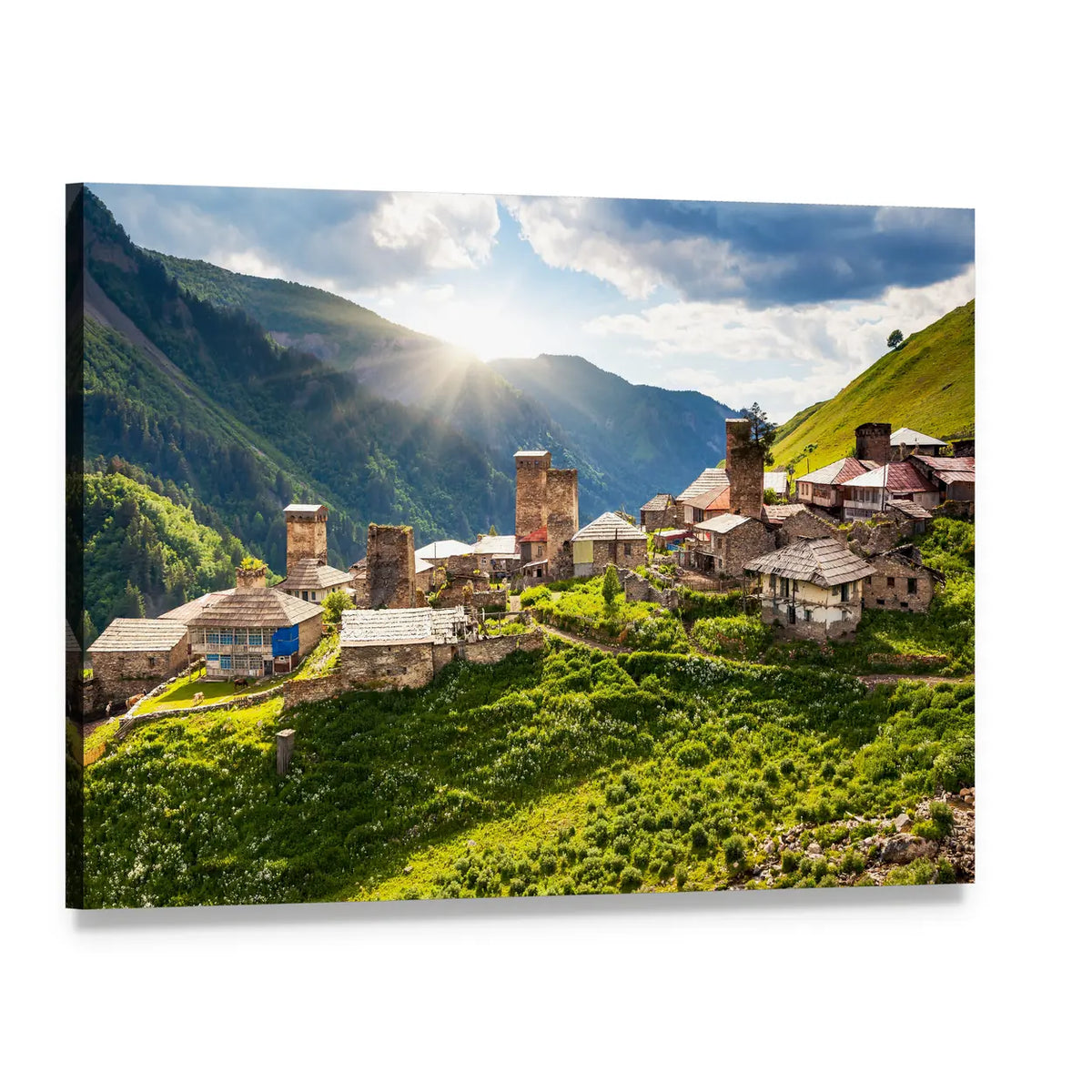 Adishi Village in Georgia Canvas Wall Art, single panel gallery wrapped canvas, angled product view