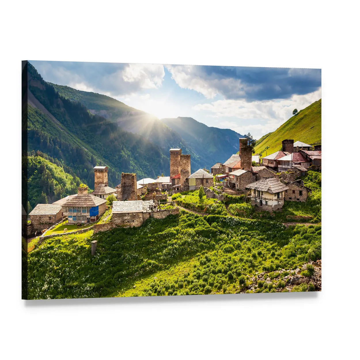Adishi Village in Georgia Canvas Wall Art, single panel gallery wrapped canvas, angled product view
