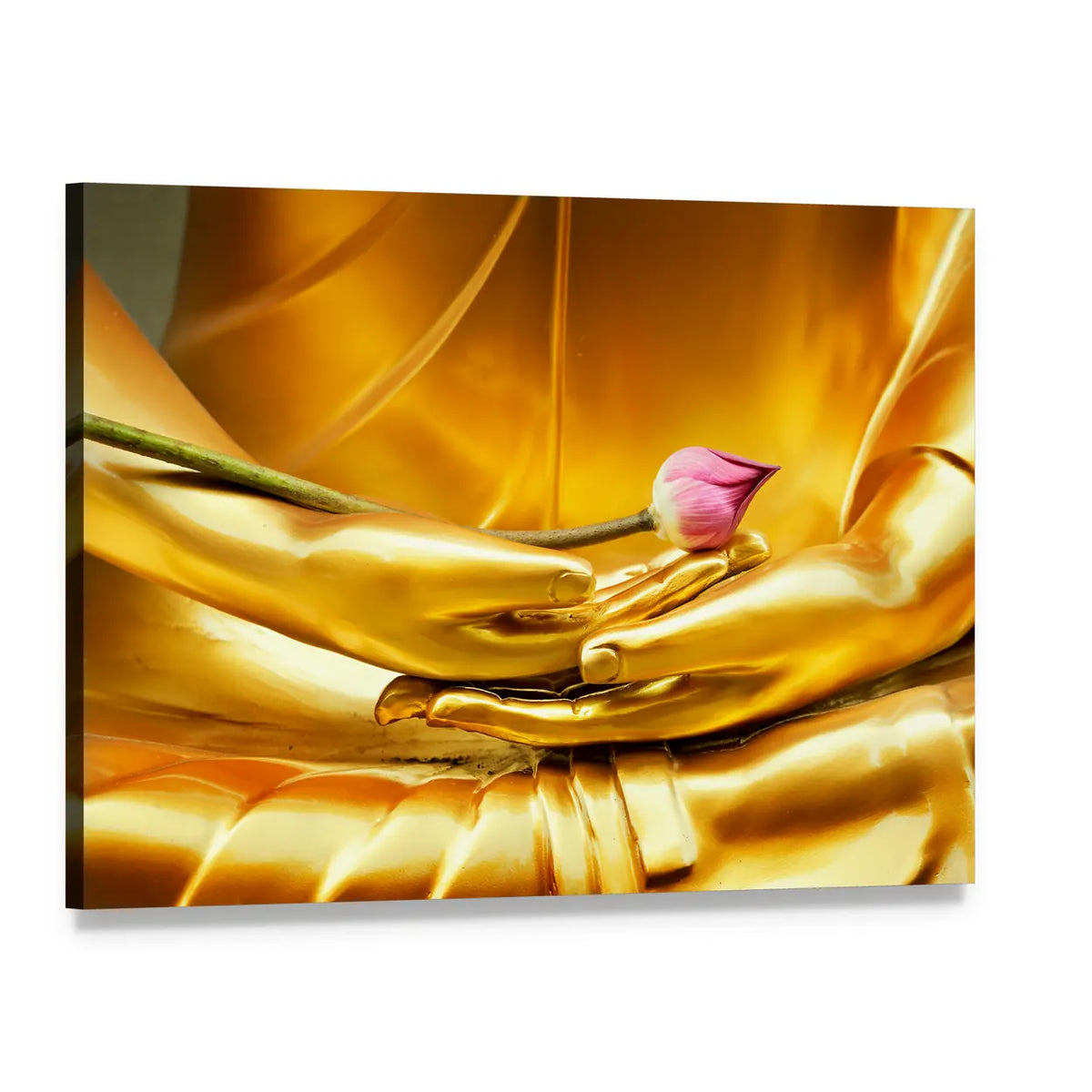 Lotus In Hand Of Buddha Canvas Wall Art, single panel gallery wrapped canvas, angled product view