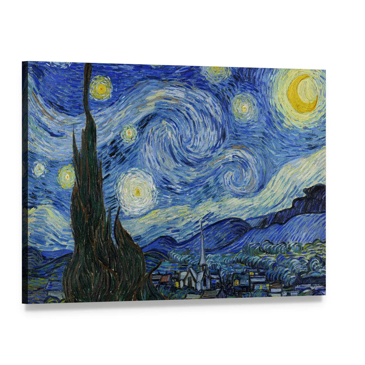 Vincent Van Gogh Starry Night 1889 Canvas Wall Art, single panel gallery wrapped canvas, angled product view