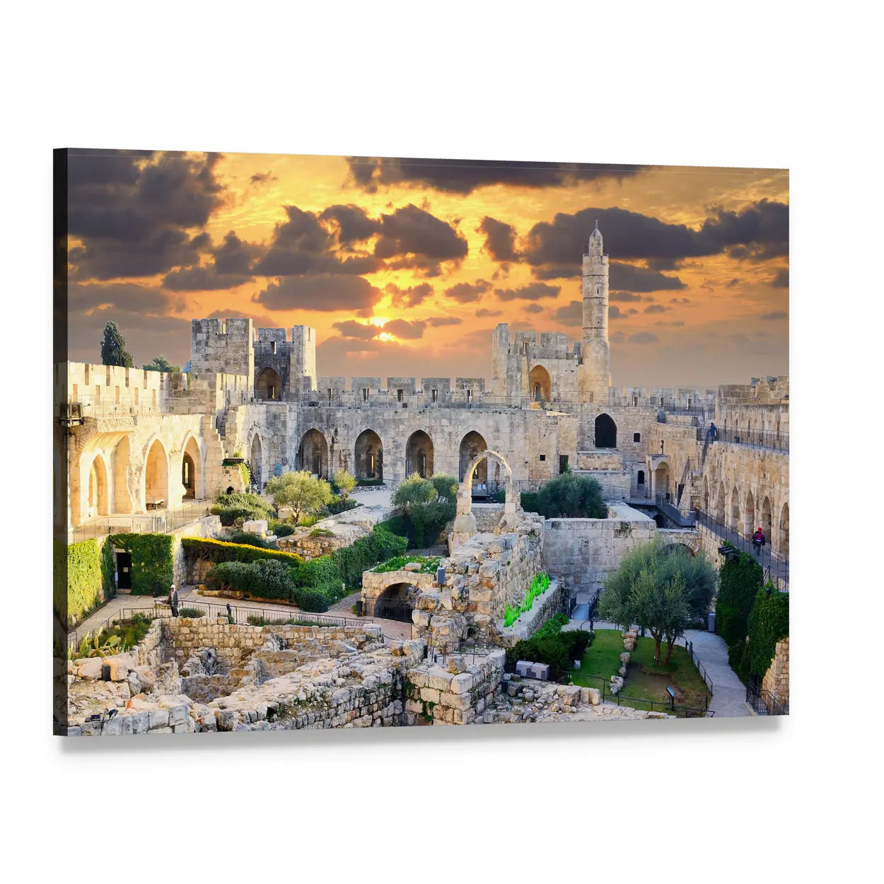 Tower of David at Sunset, Jerusalem Palestine Canvas Wall Art, single panel gallery wrapped canvas, angled product view