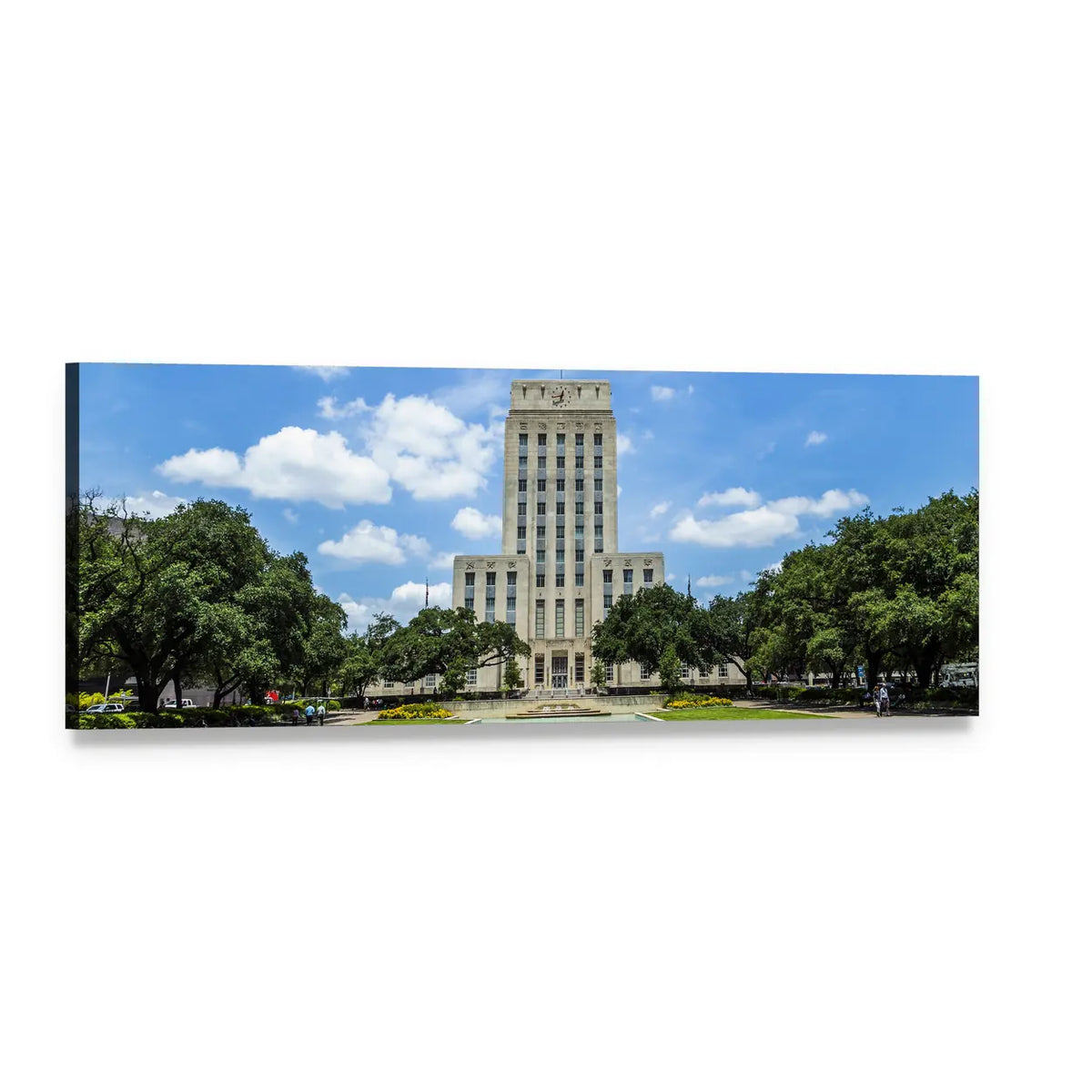 Houston City Hall Facade Panoramic Canvas Wall Art, single panel gallery wrapped canvas, angled product view