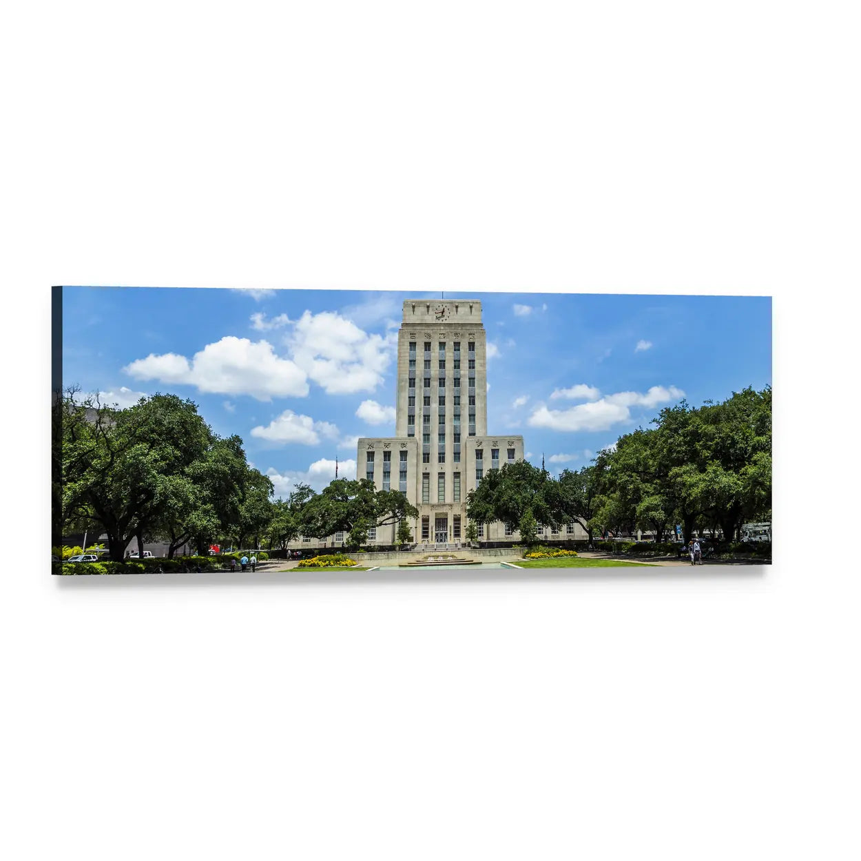 Houston City Hall Facade Panoramic Canvas Wall Art, single panel gallery wrapped canvas, angled product view