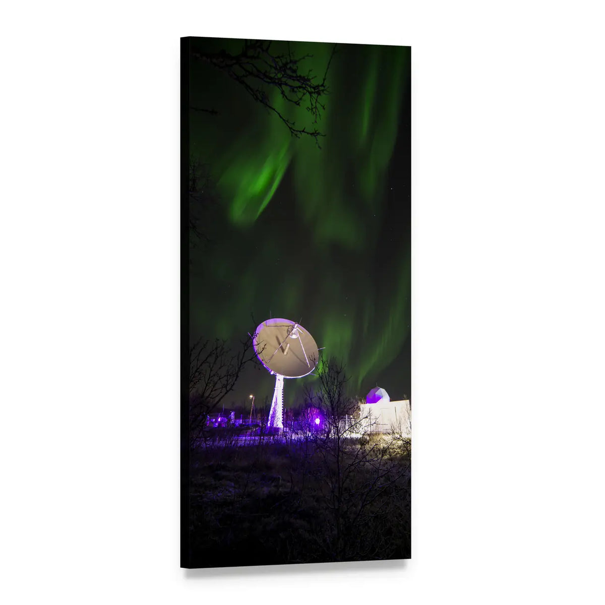 Satellite Dish Under Northern Lights Vertical Canvas Wall Art, 1 panel 1 Vertical layout gallery wrapped canvas set, angled product view