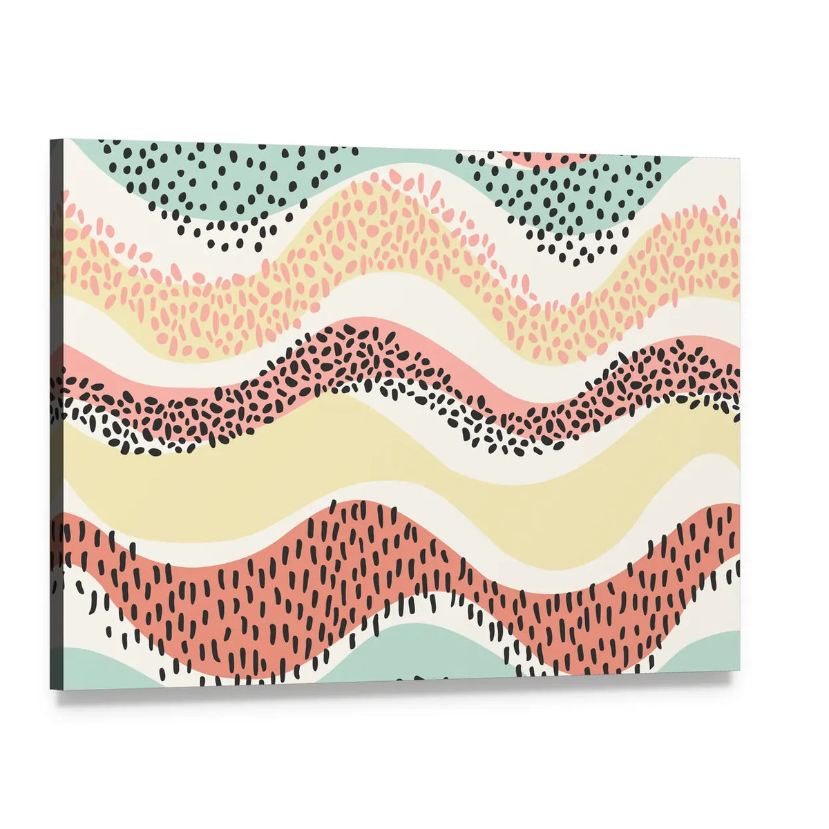 Layered Wavy Pattern Canvas Wall Art, single panel gallery wrapped canvas, angled product view
